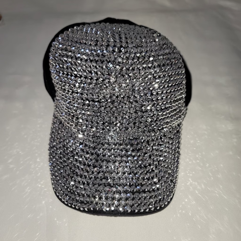 Black and Silver Rhinestone Cap